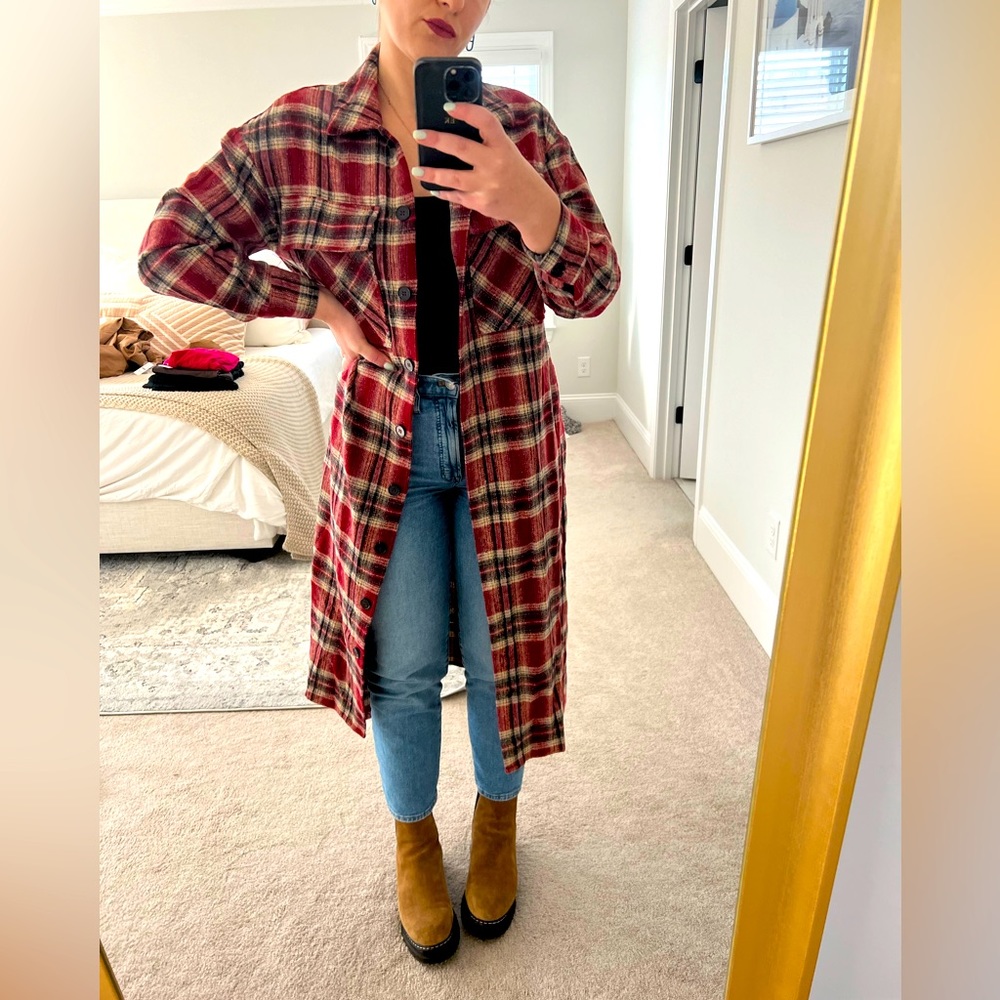 NWT size small plaid trench coat in comfy flannel material